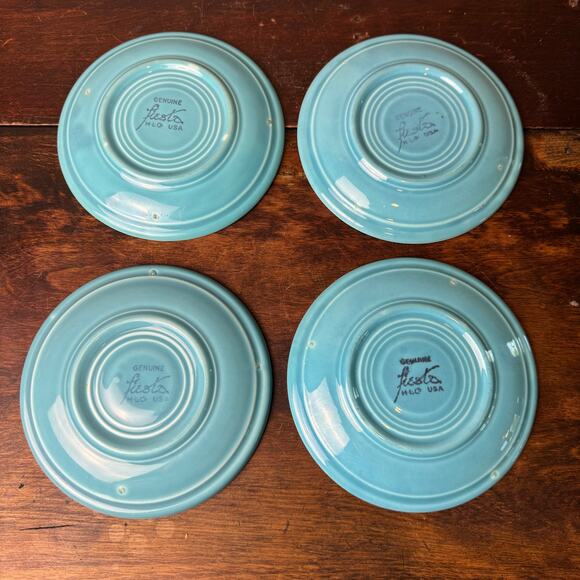 Set of 4 Fiesta Fiestaware Original Vintage 1937-1969 Turquoise Saucer Plates - Picture 5 of 9